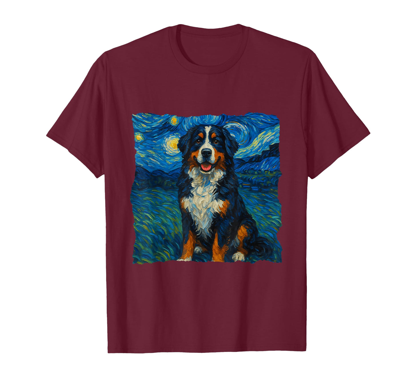 Bernese Mountain Dog Starry Night Style Painting Dog Lovers T-Shirt