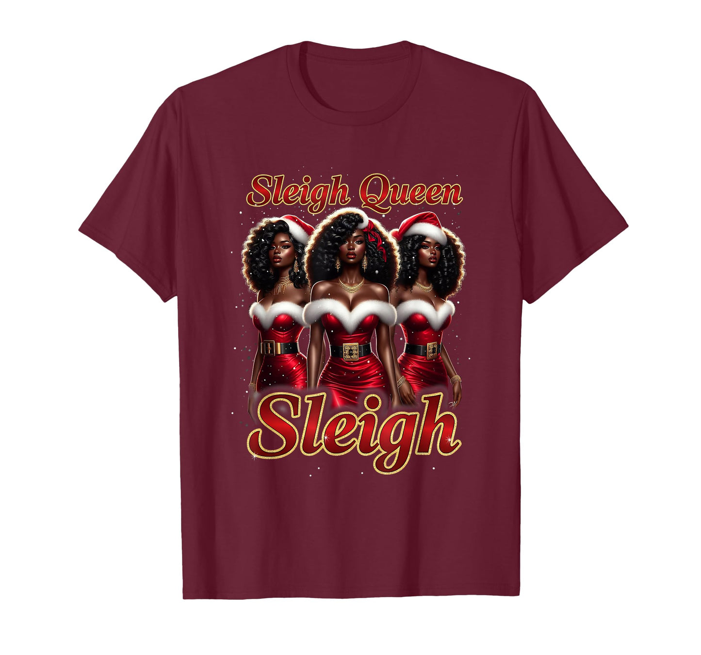 Sleigh Queen Christmas African American Melanin Afro T-Shirt