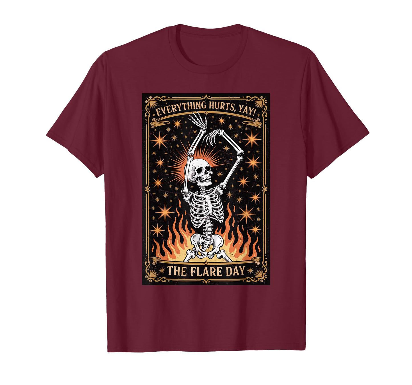 Skeleton Tarot Everything Hurts Flare Day Dark Humor T-Shirt