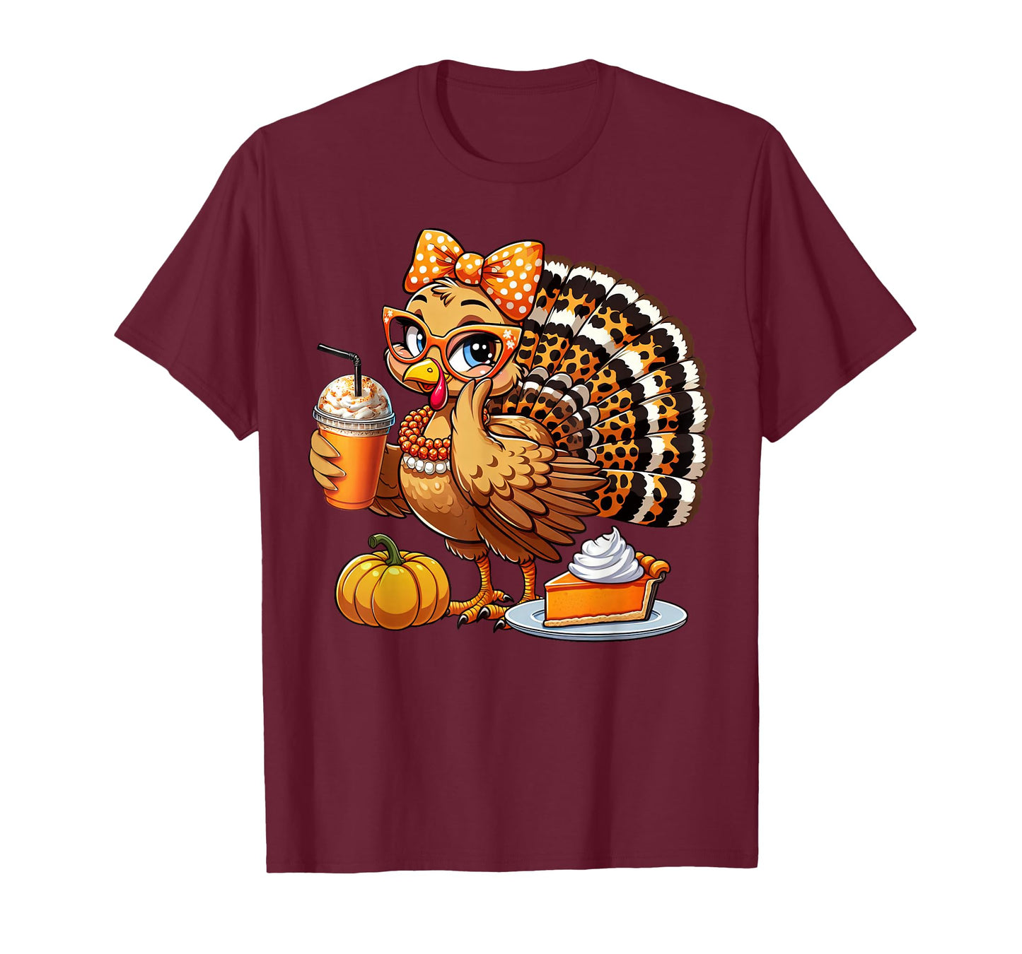 Cute Turkey Drinking Coffee Thanksgiving Womens Turkey Day T-Shirt