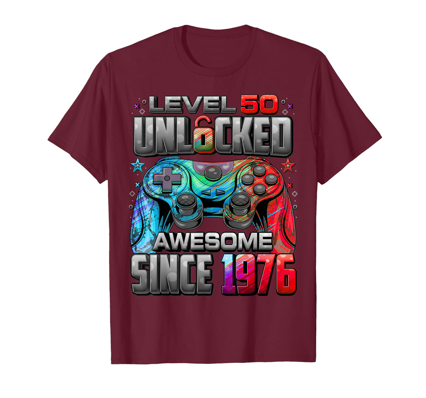 Level 50 Unlocked Awesome Since 1976 50th Birthday Gaming T-Shirt