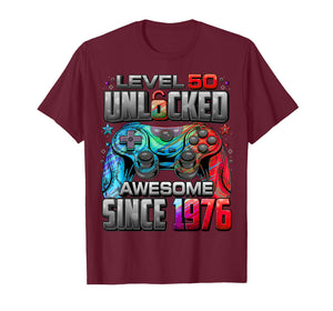 Level 50 Unlocked Awesome Since 1976 50th Birthday Gaming T-Shirt