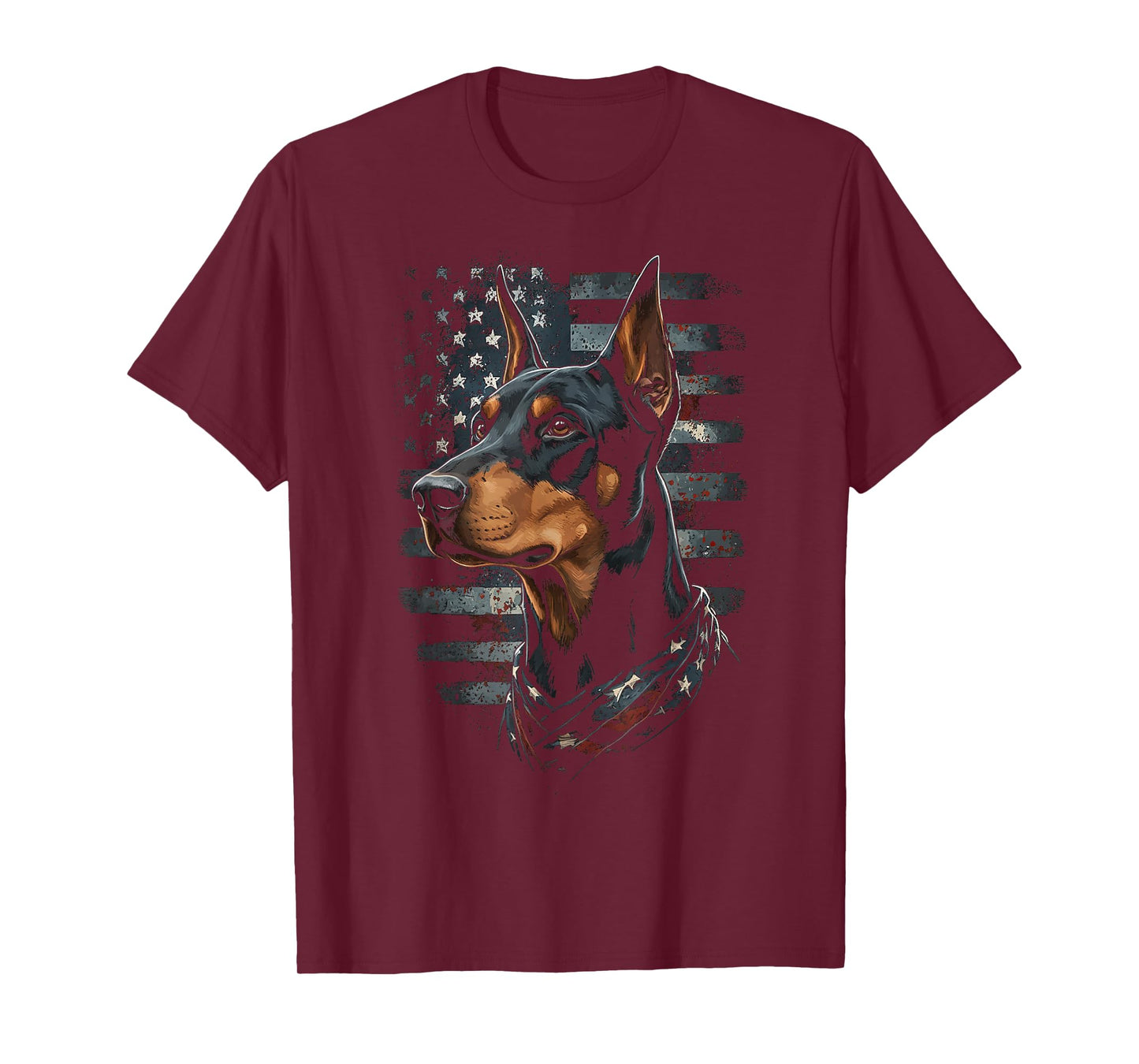 Doberman Pinscher Dog American Flag Patriotic Vintage USA T-Shirt