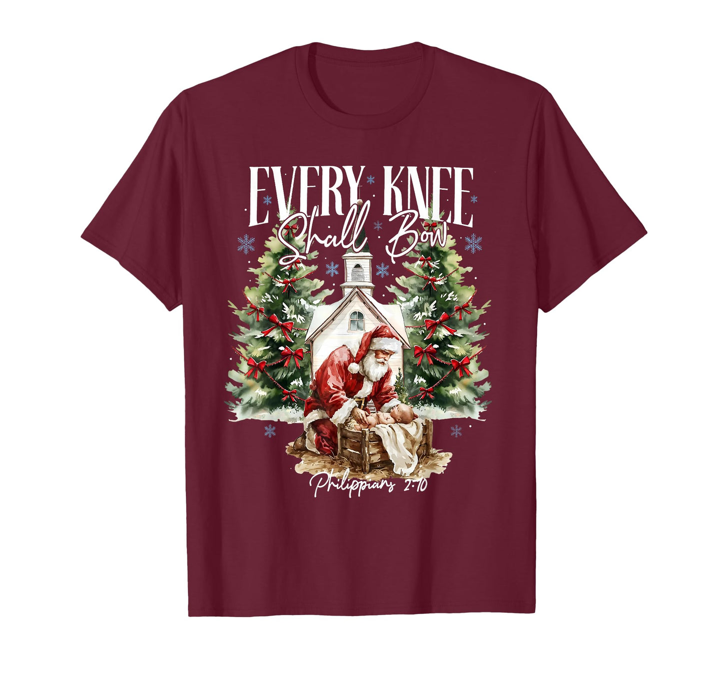 Every Knee Shall Bow Jesus Christian Santa Claus Christmas T-Shirt