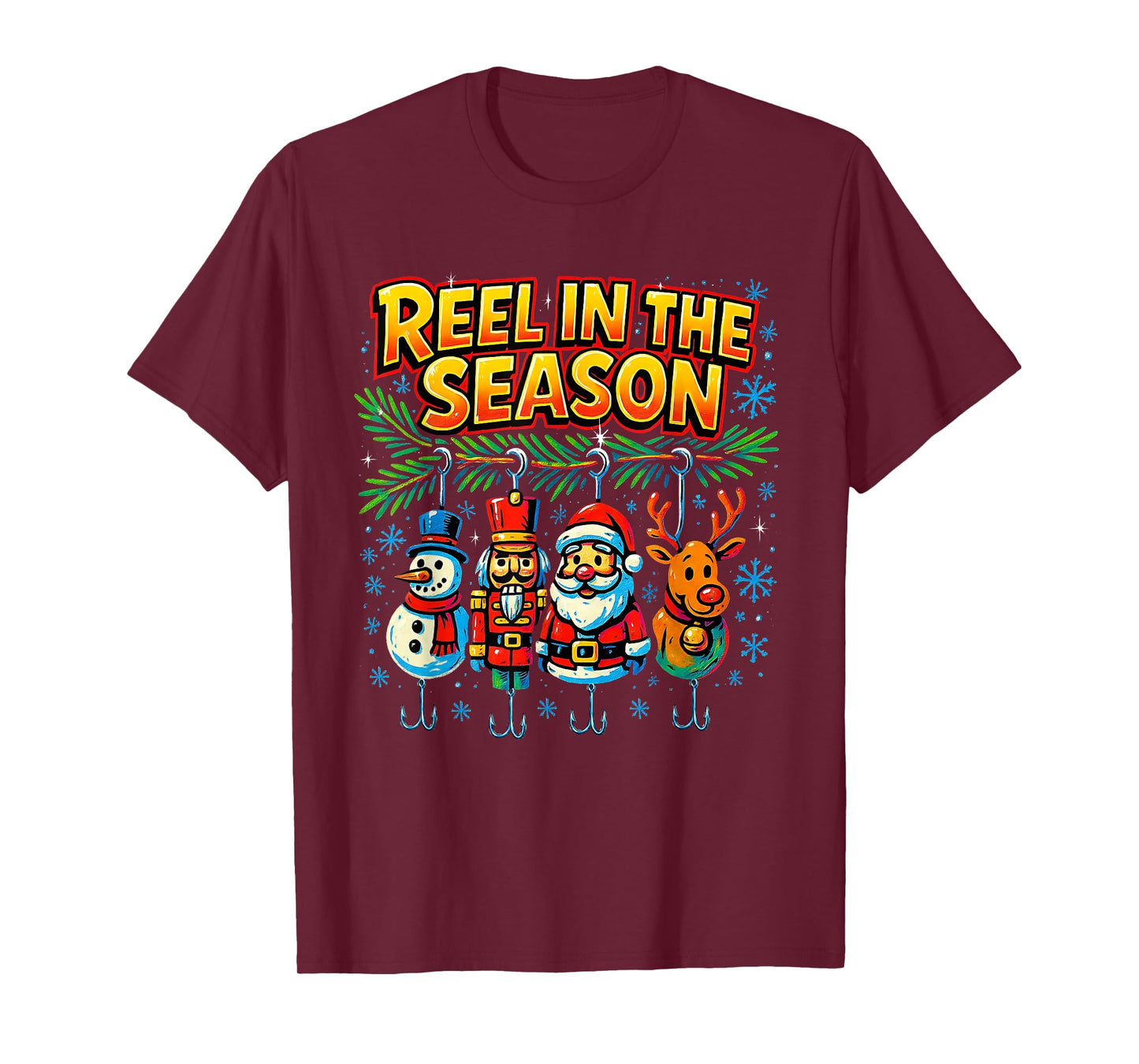 Reel in The Season Funny Fishing Christmas Design T-Shirt