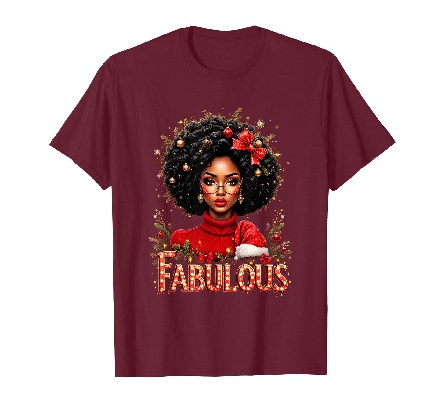 Christmas African American Melanin Afro Sleigh Queen T-Shirt