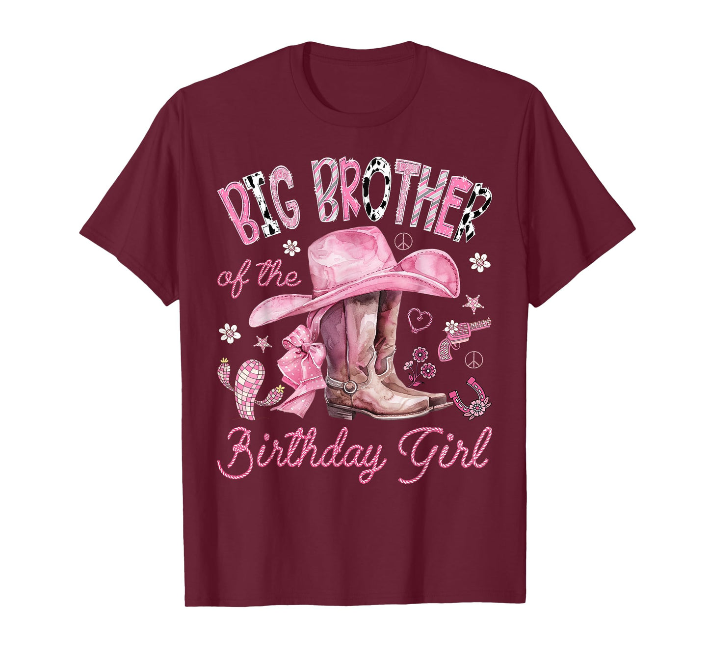Big Brother of The Birthday Girl Pink Cowgirl Western Rodeo T-Shirt