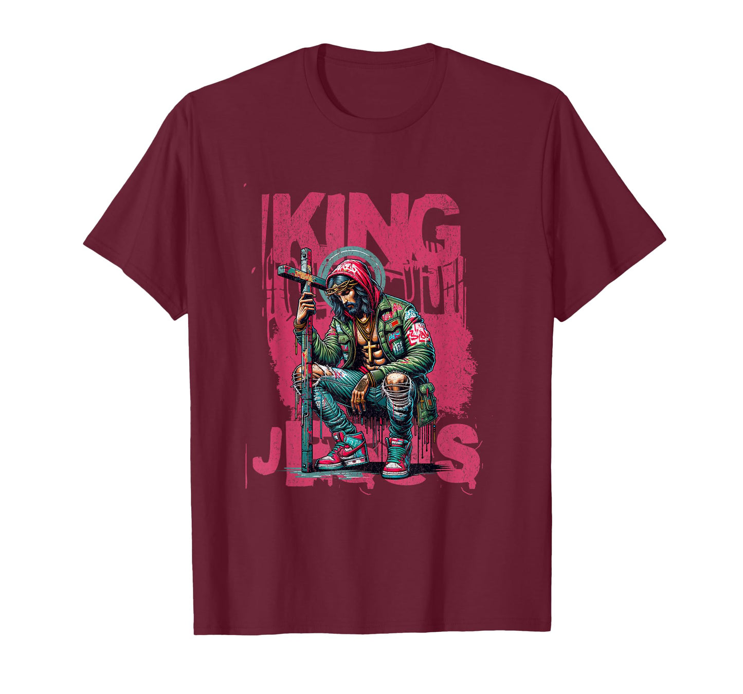 King Jesus Christian Faith | Christ with Cross for Men Women T-Shirt