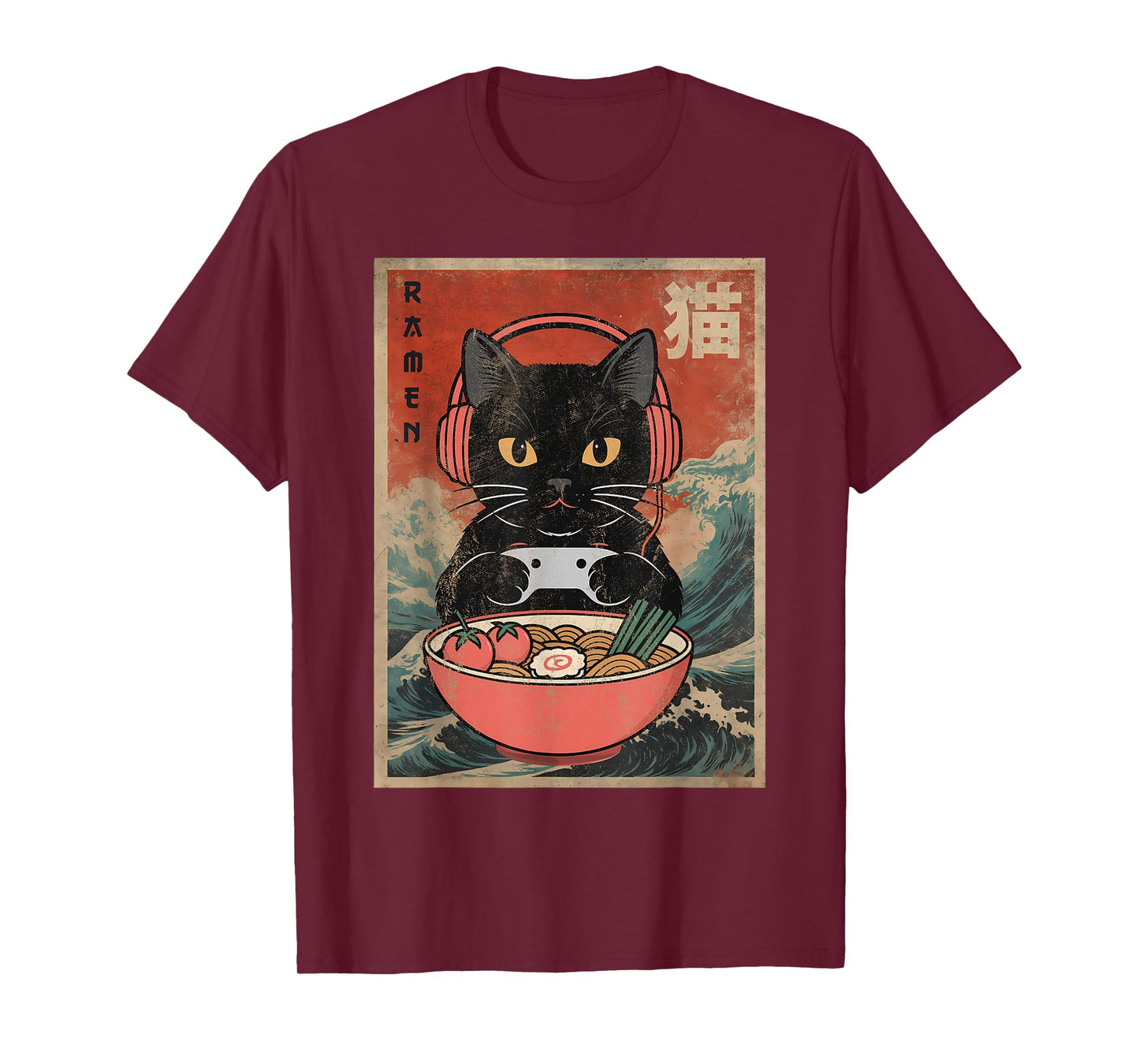 Cat Ramen Japanese Funny Graphic Kawaii Anime T-Shirt