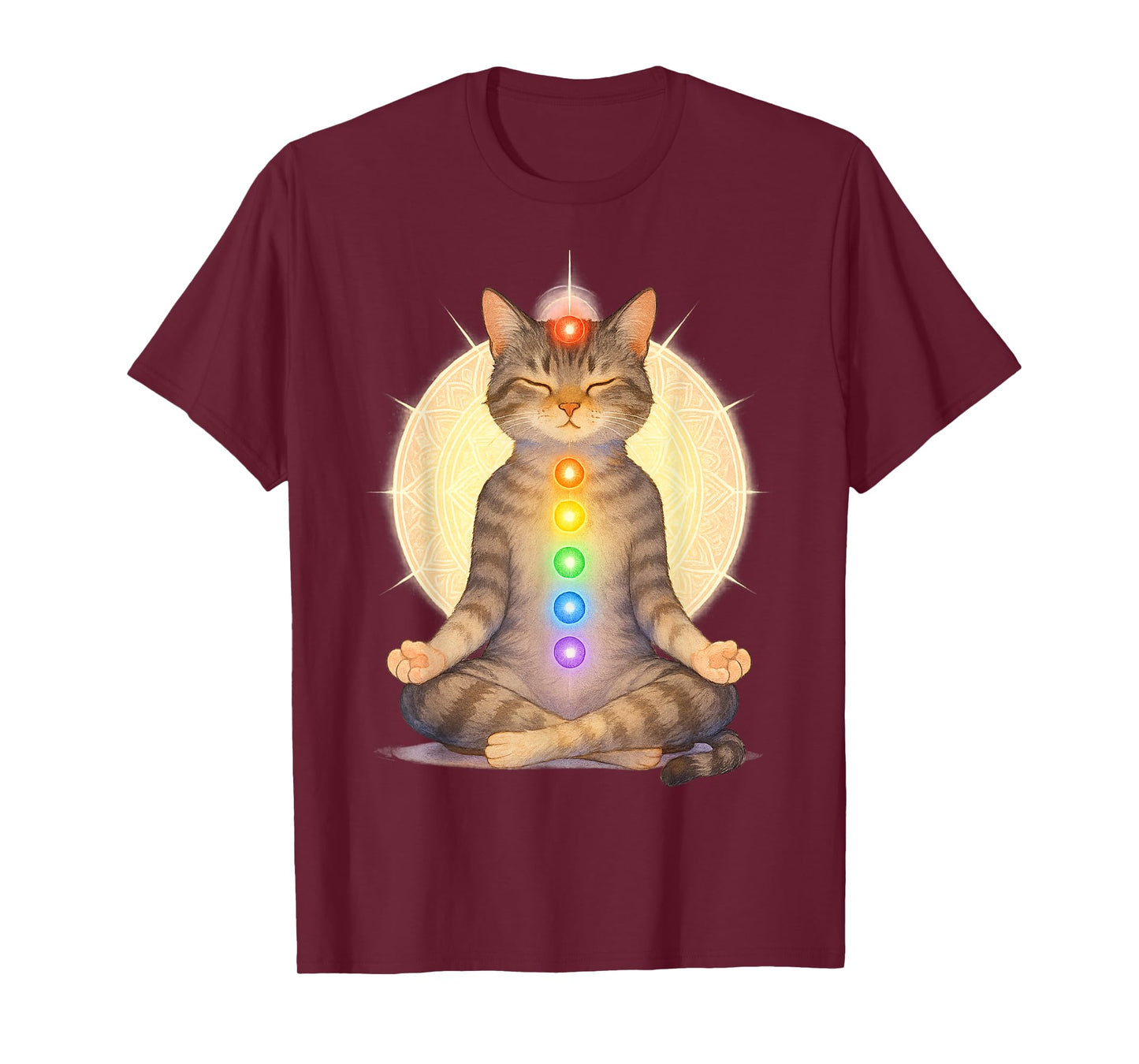 Meditating Chakra Cat Yoga Spiritual Cat Lovers Mandala T-Shirt