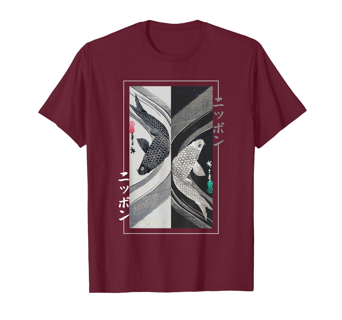 Koi Fish Yin-Yang Japanese Ukiyo-e Traditional Vintage Style T-Shirt
