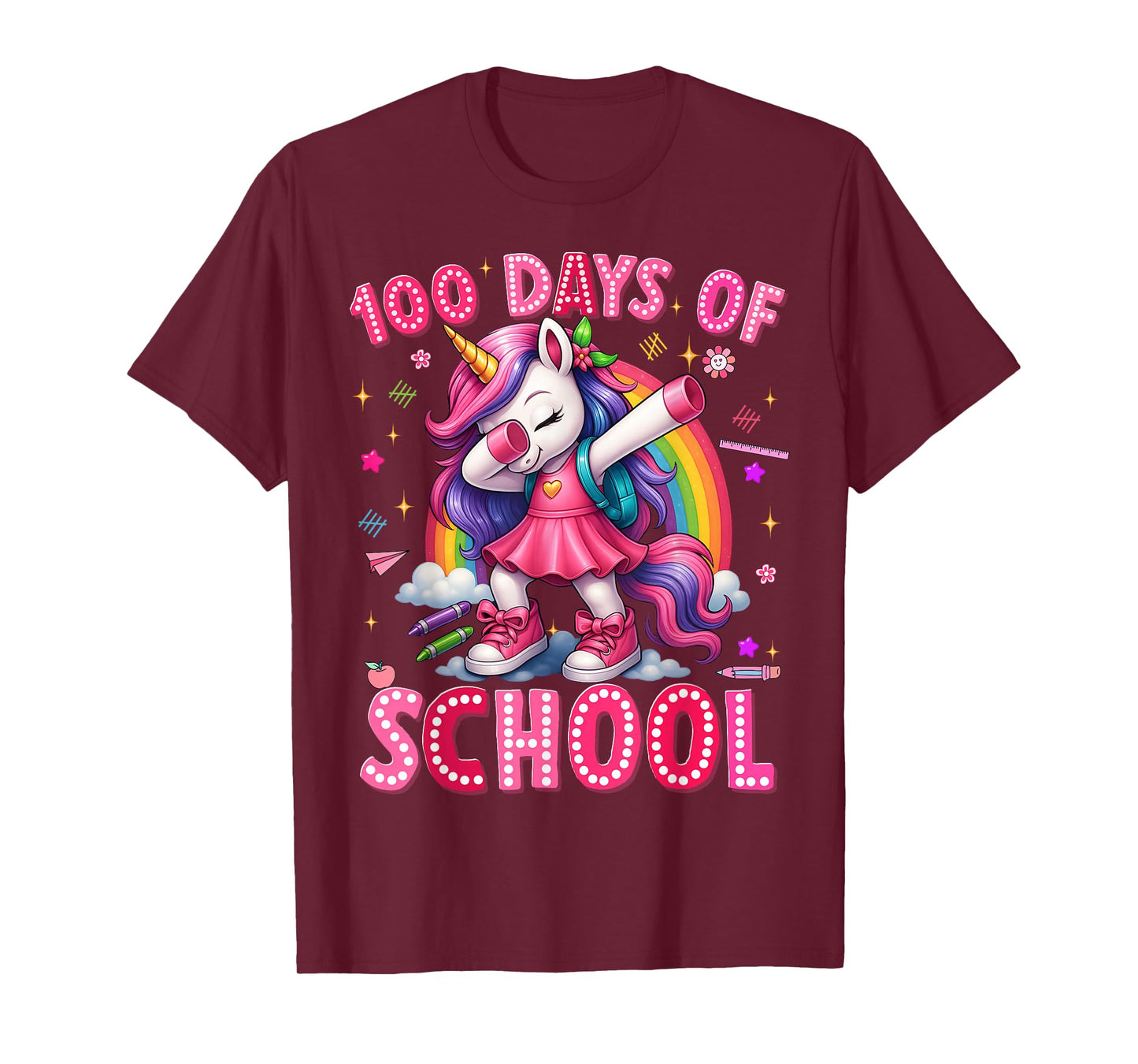 100 Days of School Dabbing Unicorn 100th Day Girl Teacher Ki T-Shirt