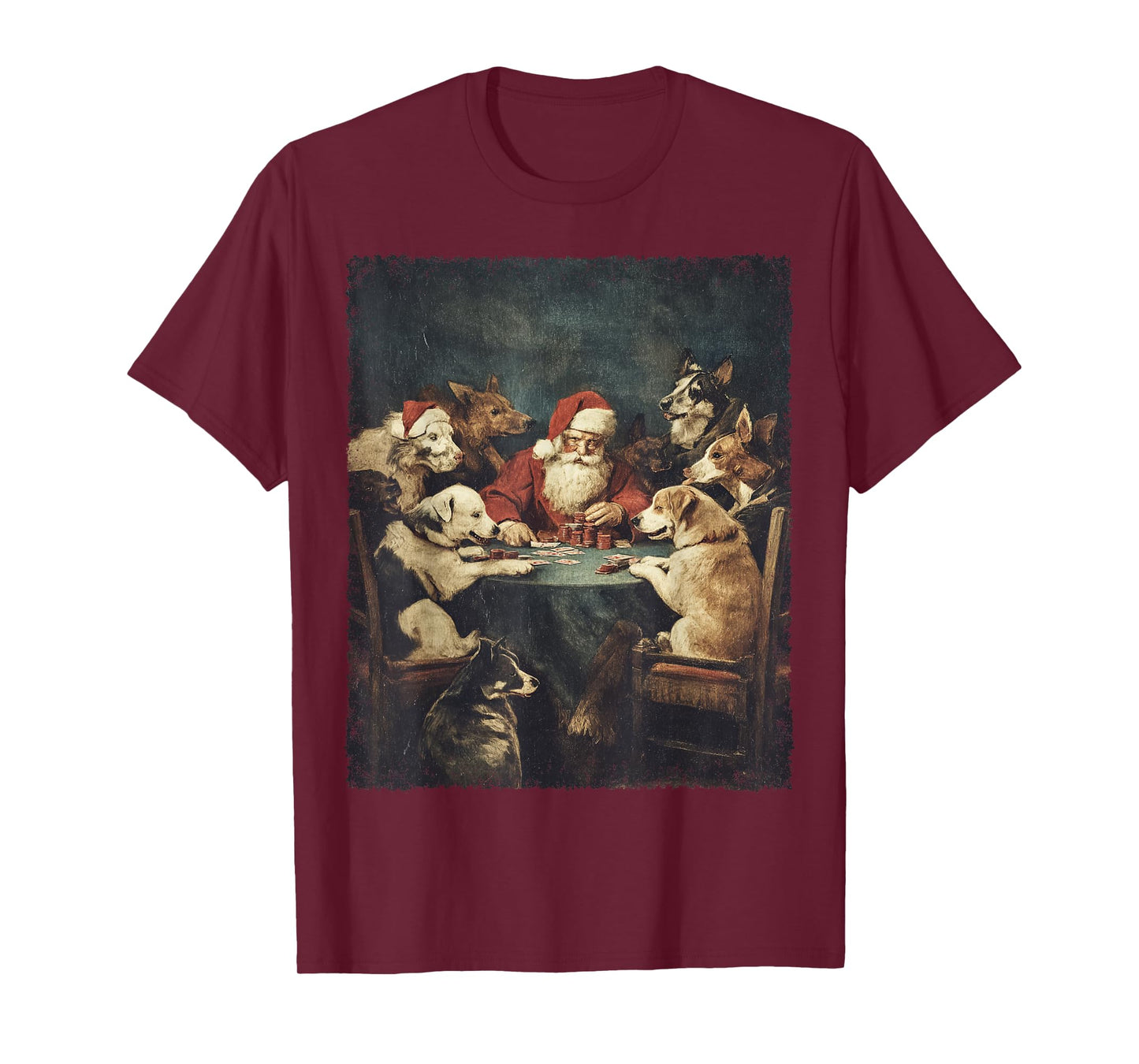 Christmas Santa Playing Cards Dogs Playing Poker T-Shirt