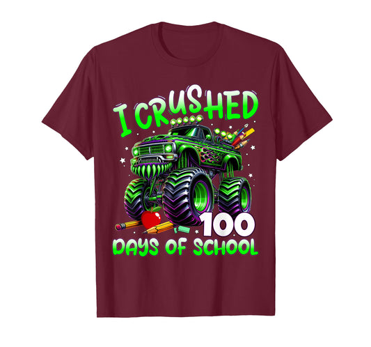 I Crushed 100 Days of School Monster Truck 100th Day Boys T-Shirt
