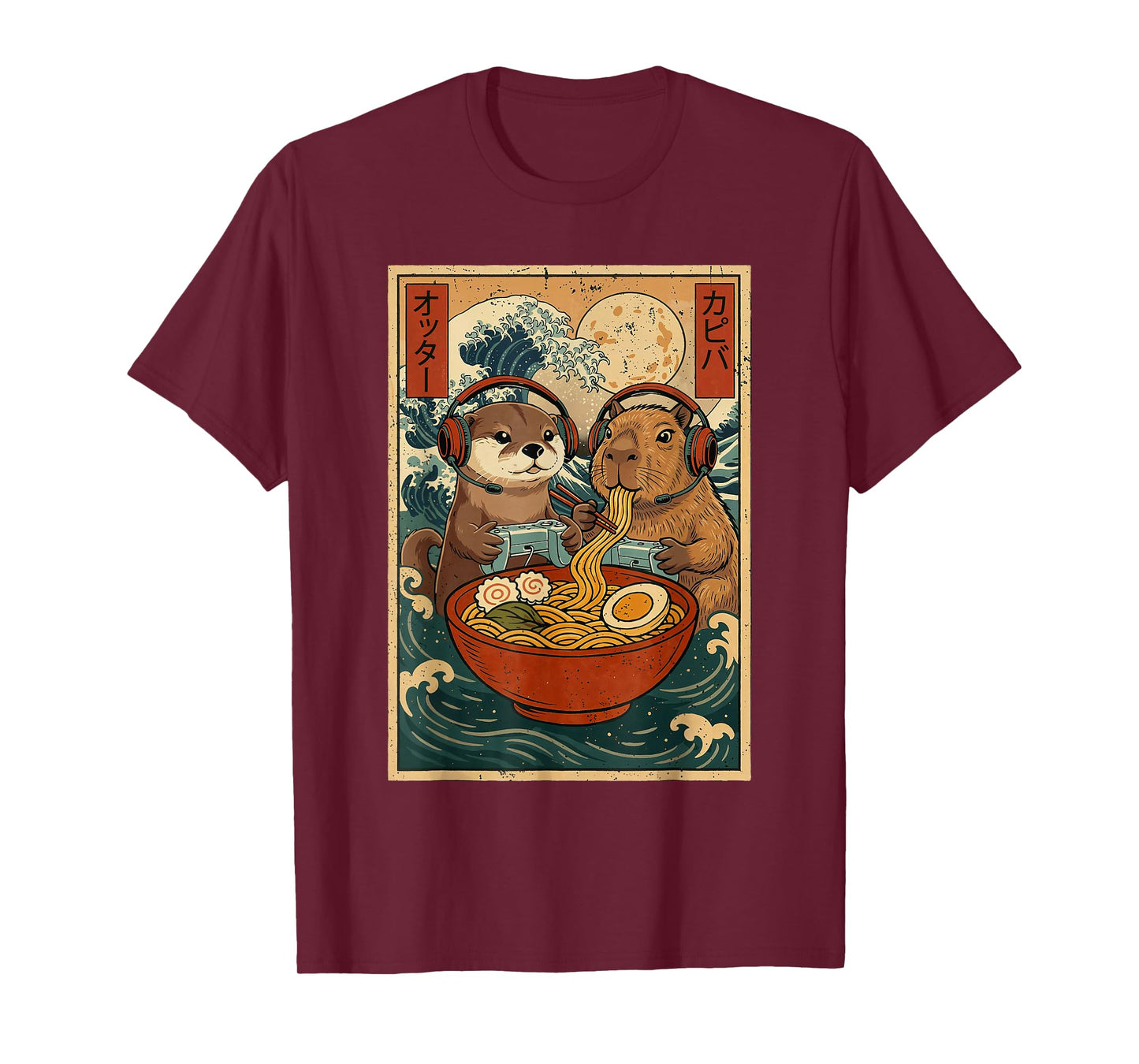 Kawaii Japanese Ramen Gamer Otter & Capybara Retro Gaming T-Shirt