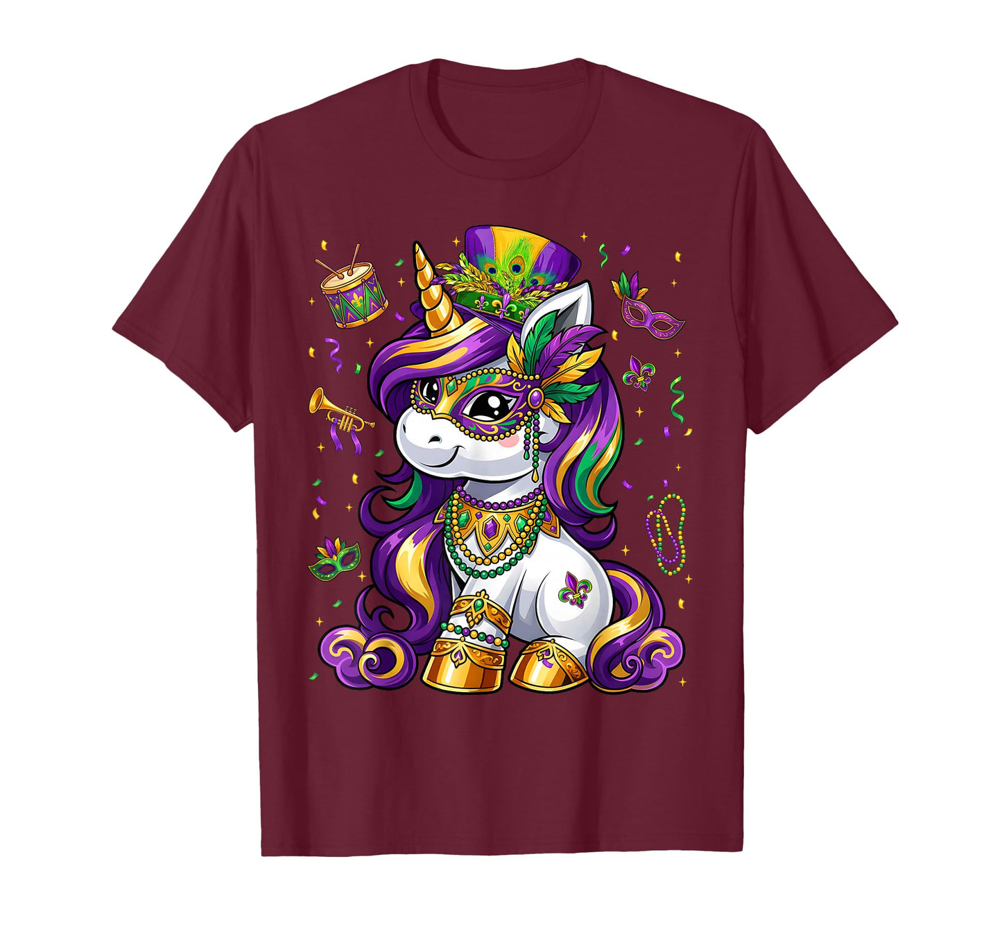 Cute Mardi Gras Princess Unicorn Bead Women Girl Kid Toddler T-Shirt