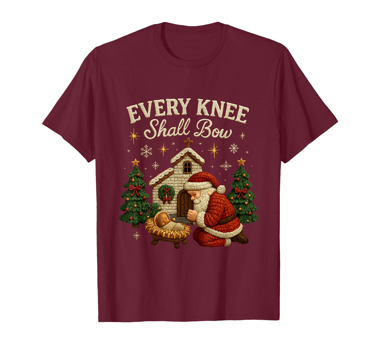 Every Knee Shall Bow Christmas Nativity Design T-Shirt