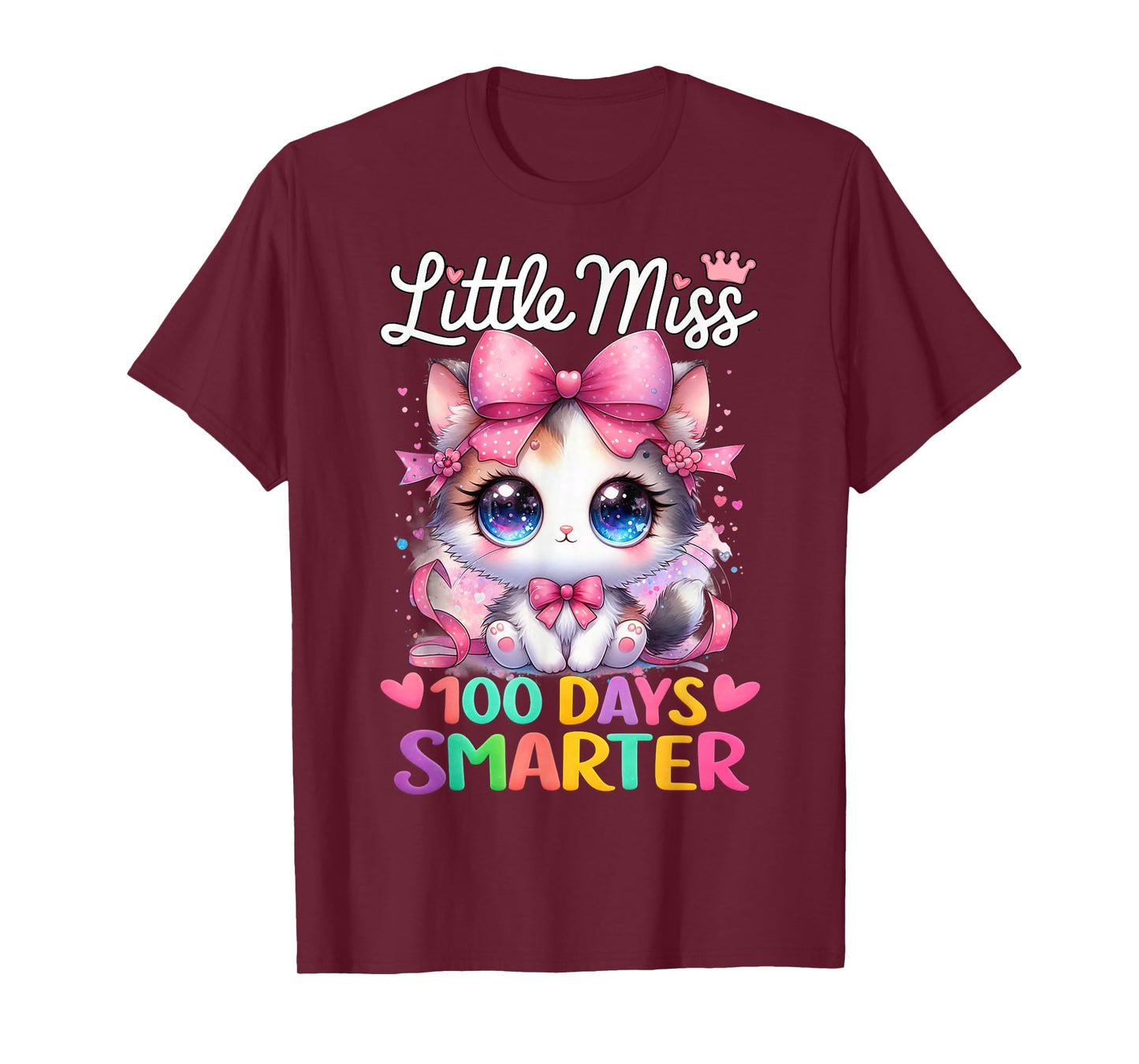 Little Miss 100 Days Smarter 100 Days of School Cat for Gril T-Shirt