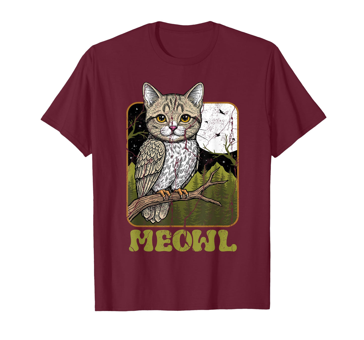 Funny Cat Owl Meme Meowl Internet Brainrot Cursed Vintage T-Shirt