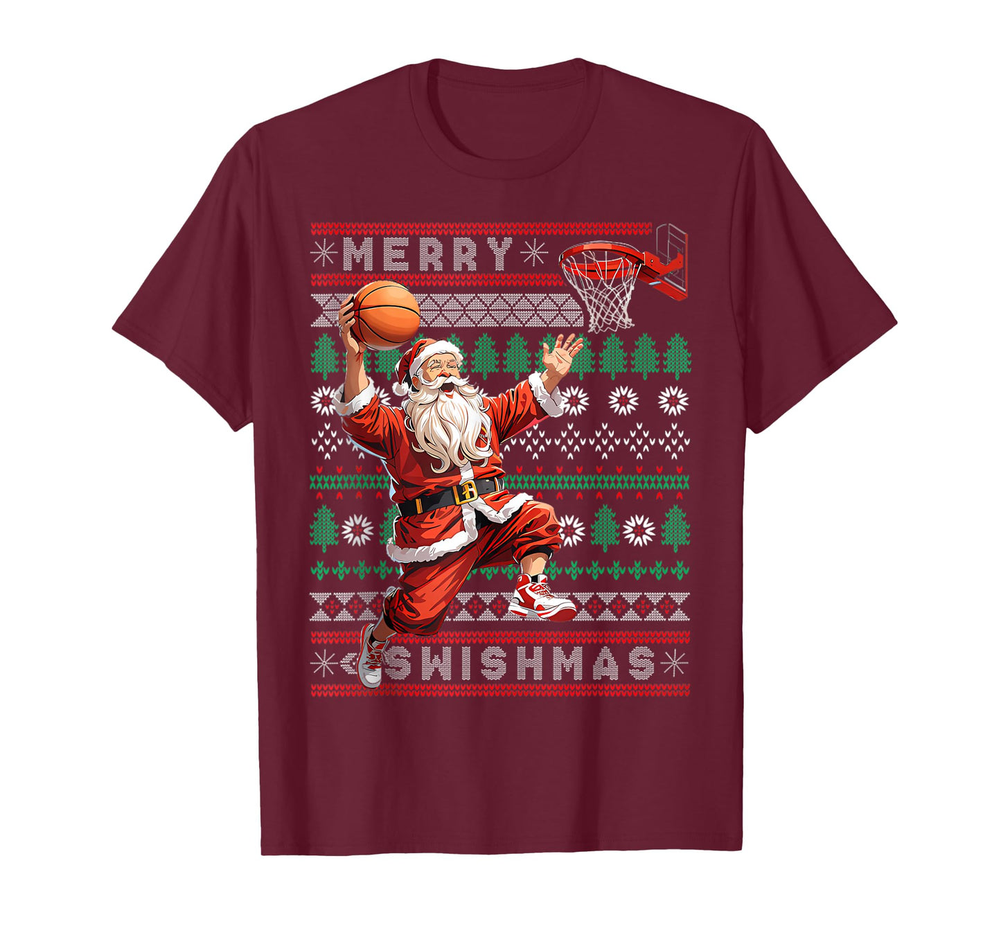 Merry Swishmas Basketball Ugly Christmas Xmas Men Boys Kids T-Shirt