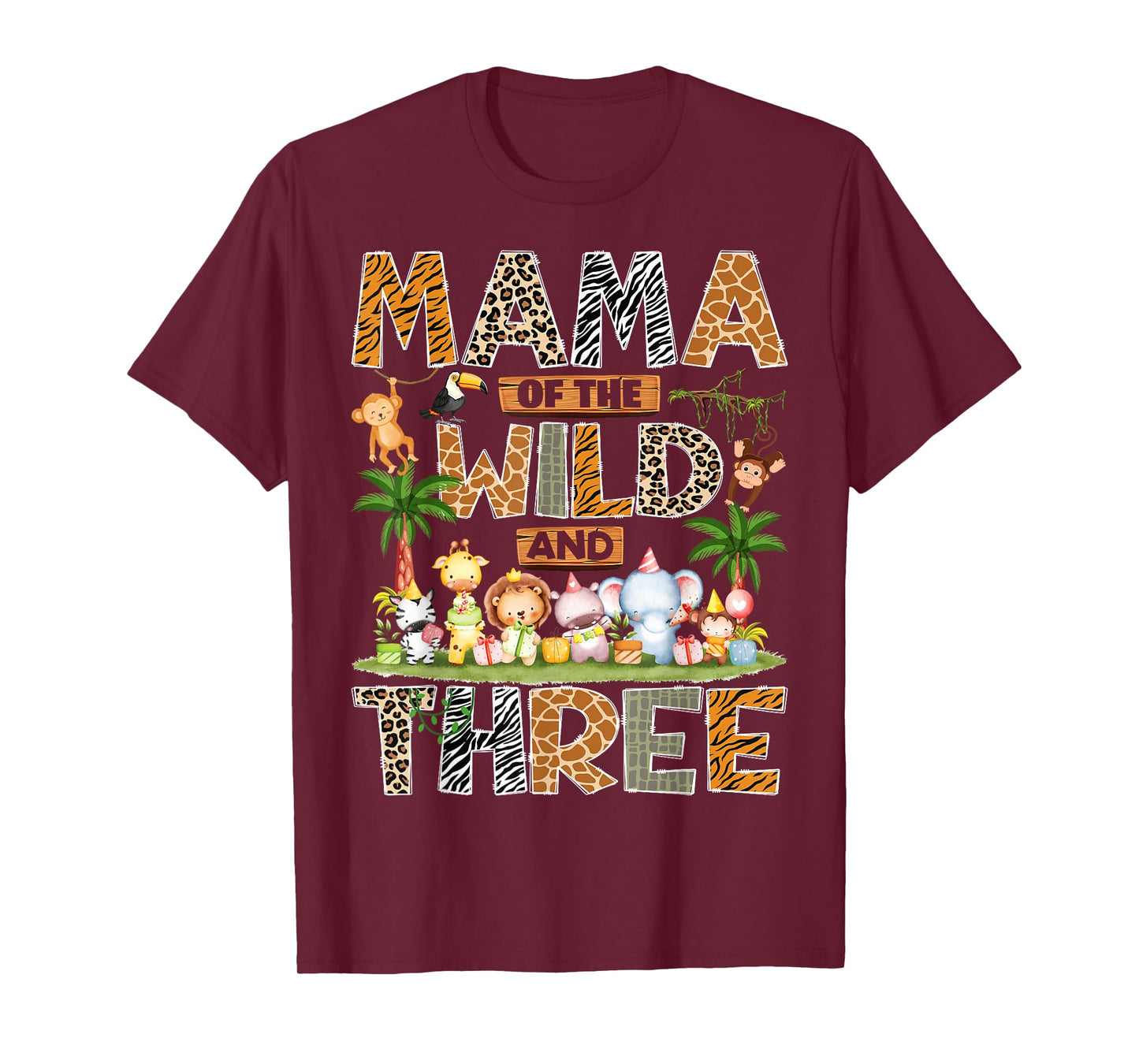 Mama of The Wild & Three 3rd Birthday Boy Safari Jungle T-Shirt