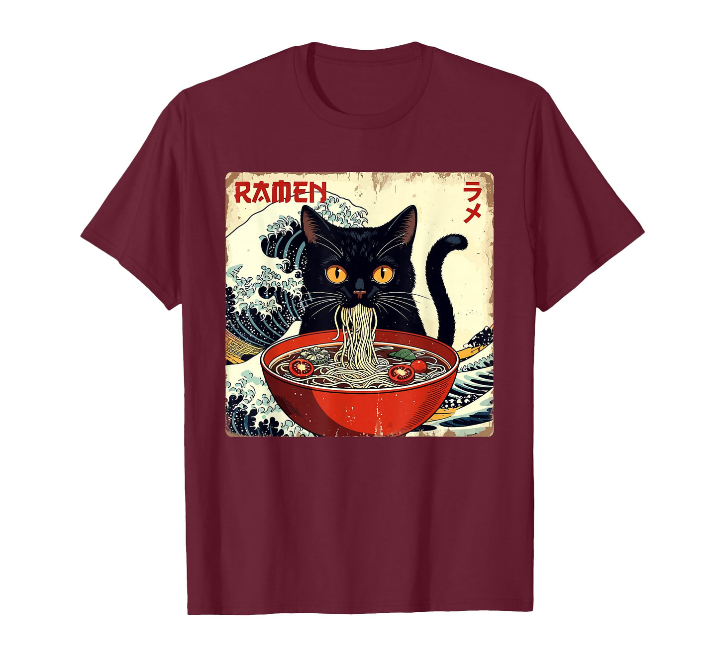 Anime Cat Ramen Japanese Funny Graphic Tees Kawaii Cat Anime T-Shirt