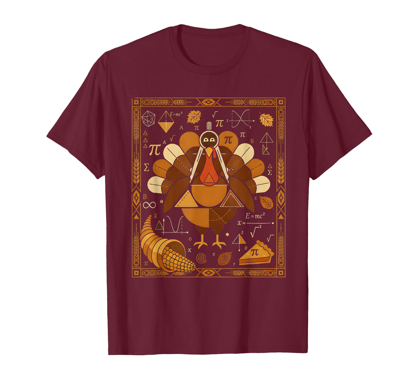 Funny Math Turkey Teacher Thanksgiving Geometric Pi Equation T-Shirt