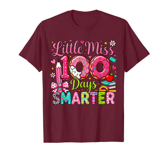 Little Miss 100 Days Smarter Girls Happy 100 Days of School T-Shirt