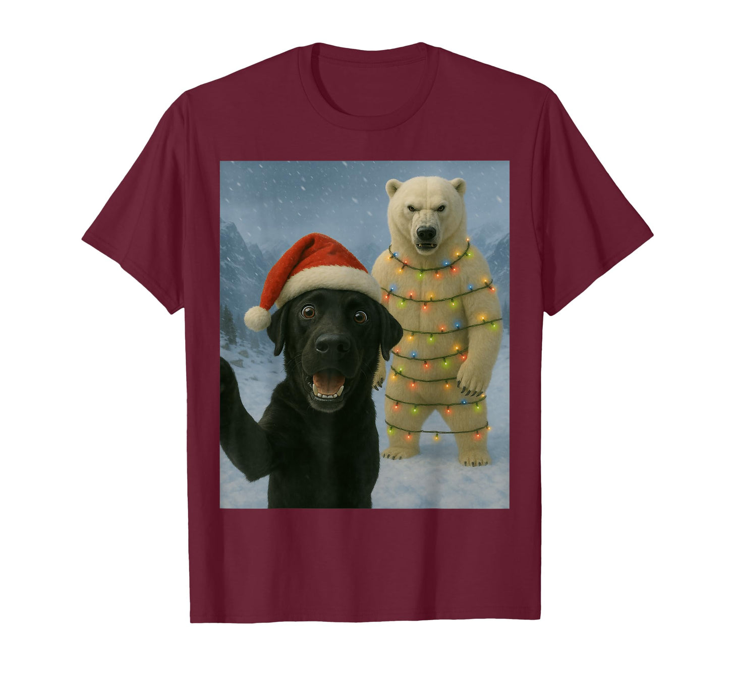 Funny Black Labrador Dog Selfie Polar Bear Christmas Humor T-Shirt