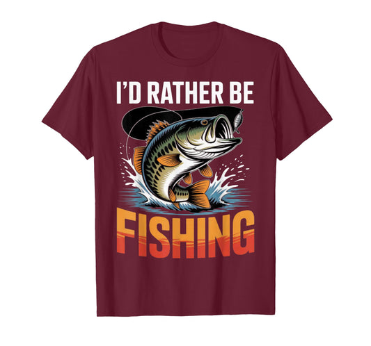 I'd Rather Be Fishing Graphic Bass Dad Boy Men T-Shirt