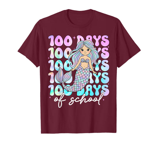 100 Days of School Girls Women 100th Day of School Mermaid T-Shirt