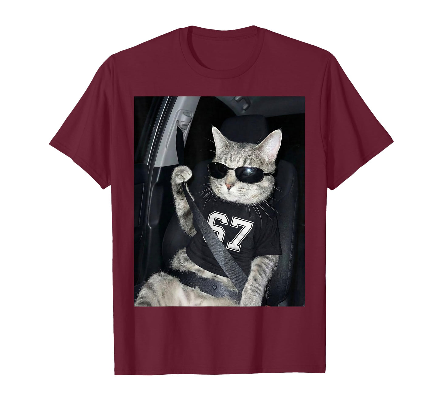 67 Cat Wearing Sunglasses Gen Alpha Funny Six Seven 6 7 Meme T-Shirt
