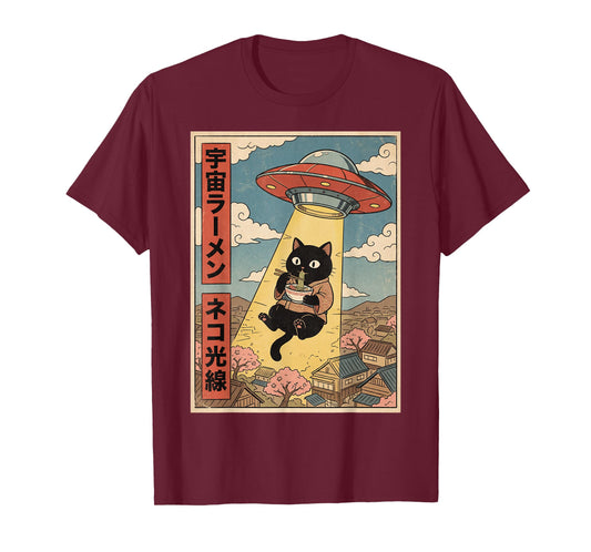 Funny Cat Ramen UFO Japanese Anime for Men Women Teens Kids T-Shirt