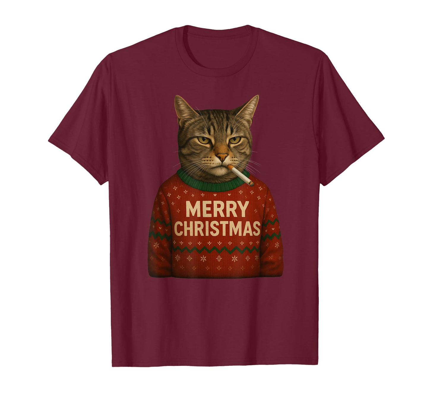 Funny Christmas Smoking Cat Merry Christamas T-Shirt