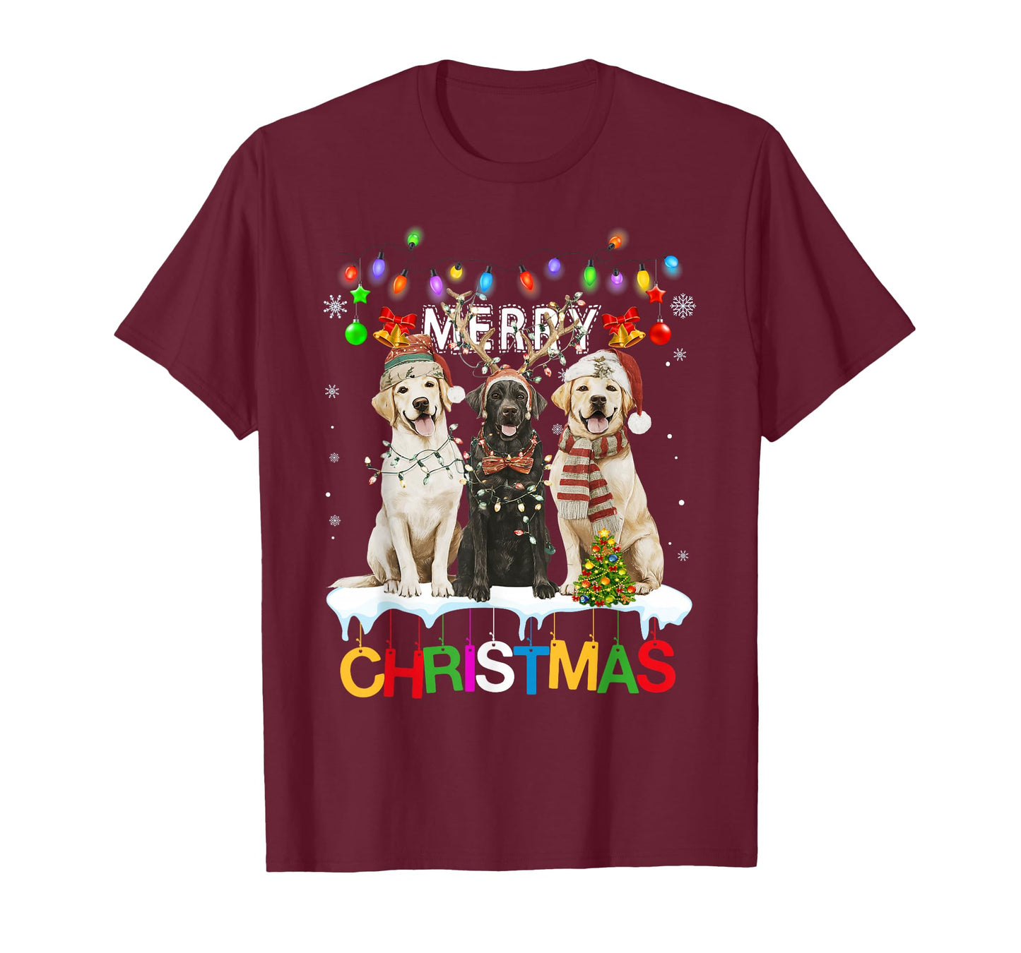 Cute Three Labrador Dogs Christmas for Women Men T-Shirt
