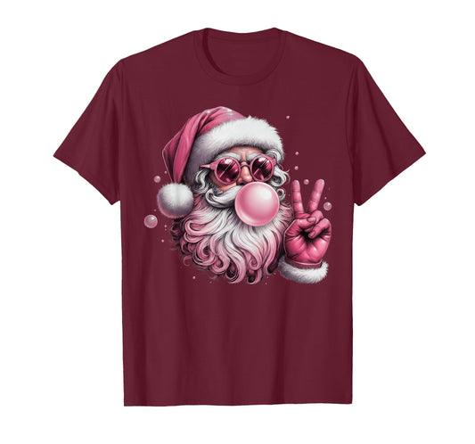 Retro Santa Blowing Bubble Gum Christmas Vintage Sunglasses T-Shirt