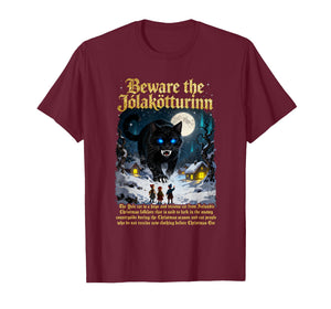 Icelandic Vintage Beware Jolakotturinn Yule Cat Christmas T-Shirt