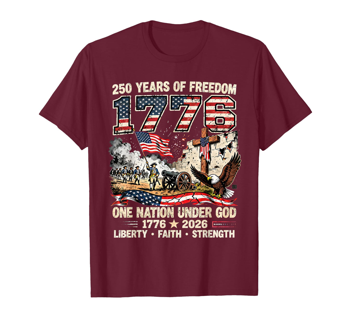250 Years of Freedom 1776 One Nation Under God USA Flag T-Shirt