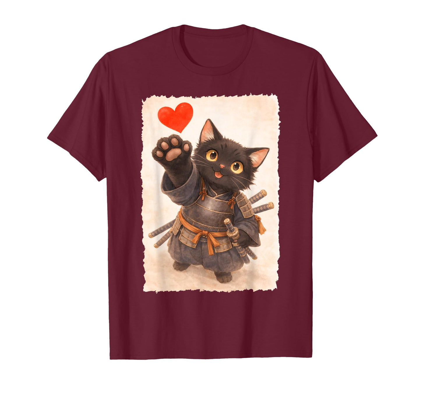 Kawaii Black Cat with Heart Anime Style Cute Japanese Art T-Shirt