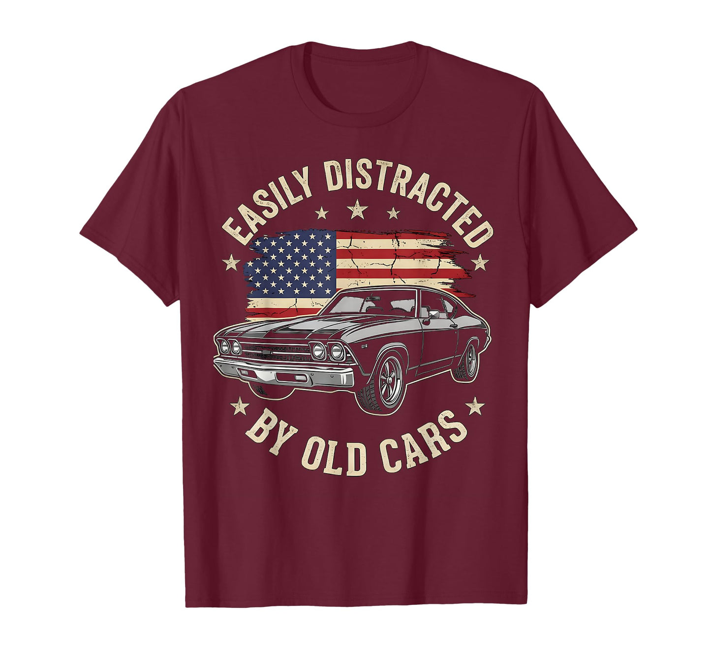 Easily Distracted by Old Cars Funny Classic Car Guy Vintage T-Shirt