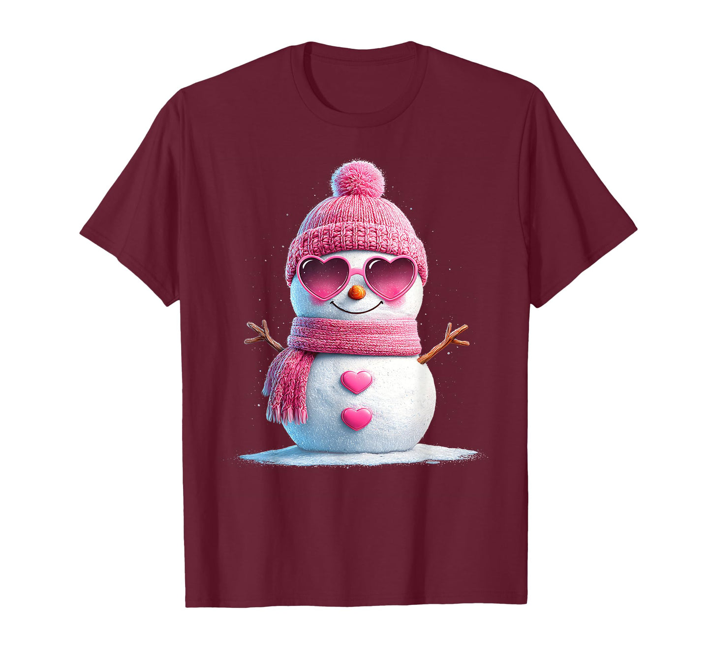 Pink Snowman Beanie Girly Merry Christmas Women Sunglasses T-Shirt