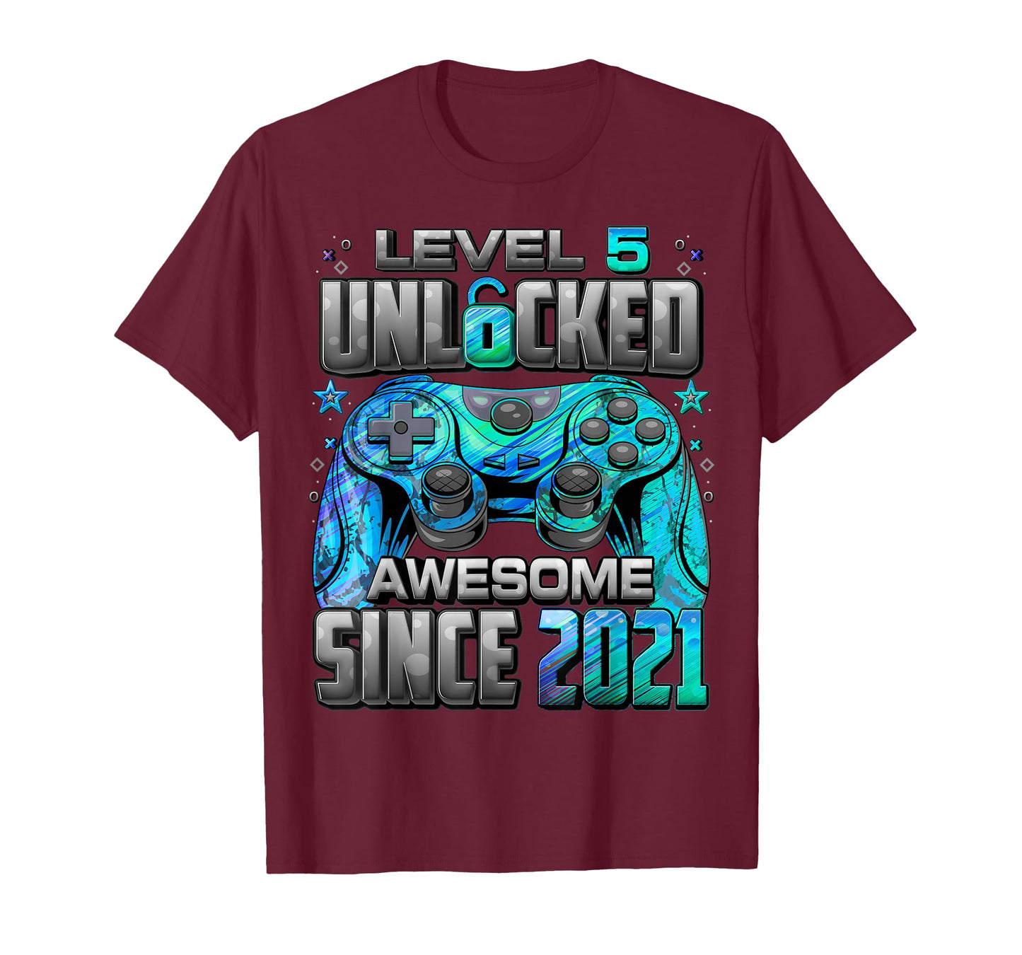 Level 5 Unlocked Awesome Since 2021 5th Birthday Gaming T-Shirt