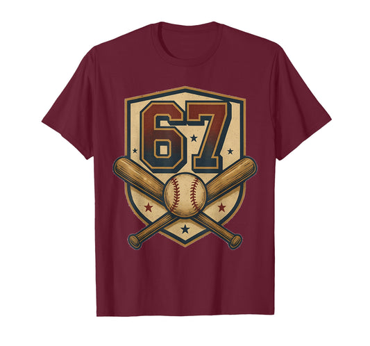 67 Baseball Meme Vintage Sports Crest Funny Retro 67 Player T-Shirt