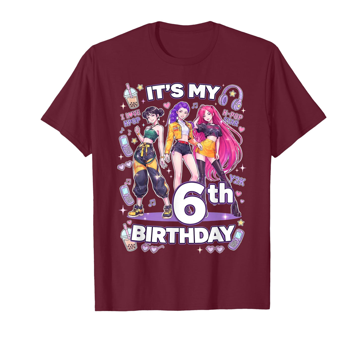6th Birthday 6 Year Old Girl Korean Pop Kpop Bday Party T-Shirt