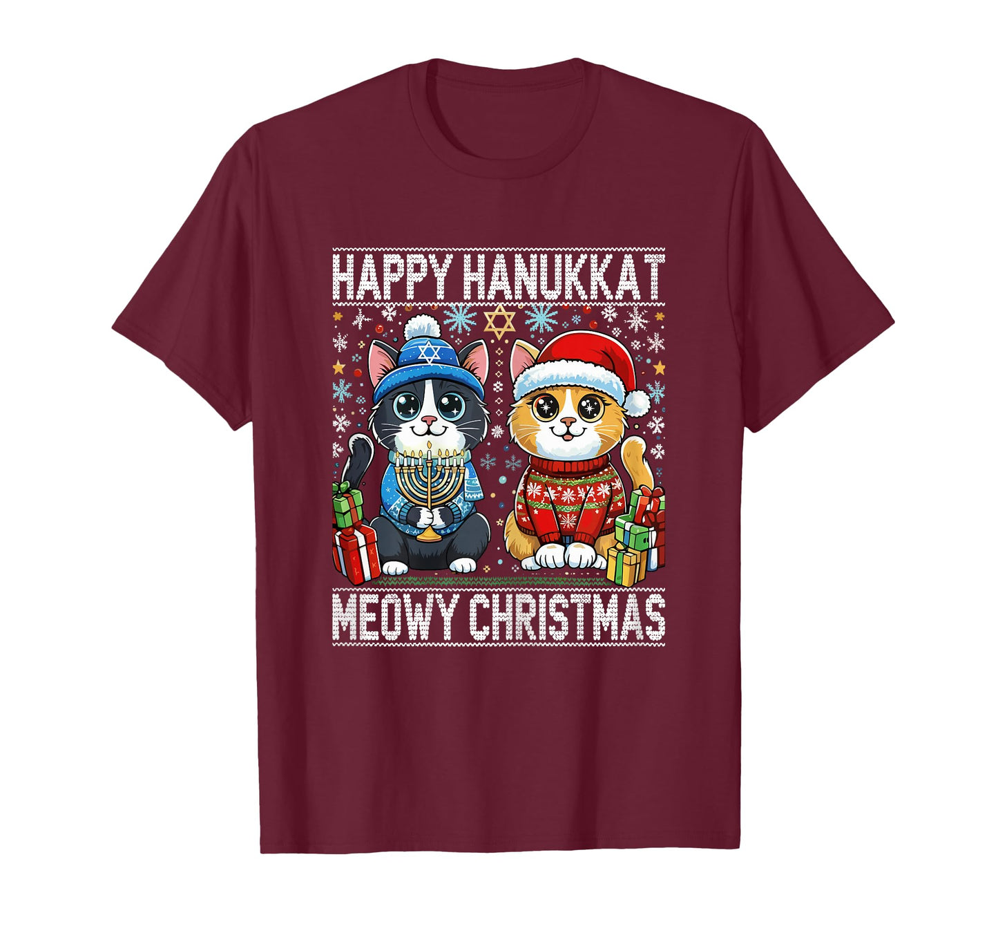 Cat Lover Merry Christmas Happy Hanukkah T-Shirt