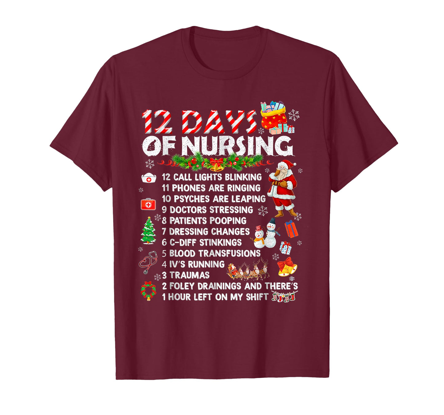 Nurses Merry Christmas Funny 12 Days of Nursing Xmas Women T-Shirt