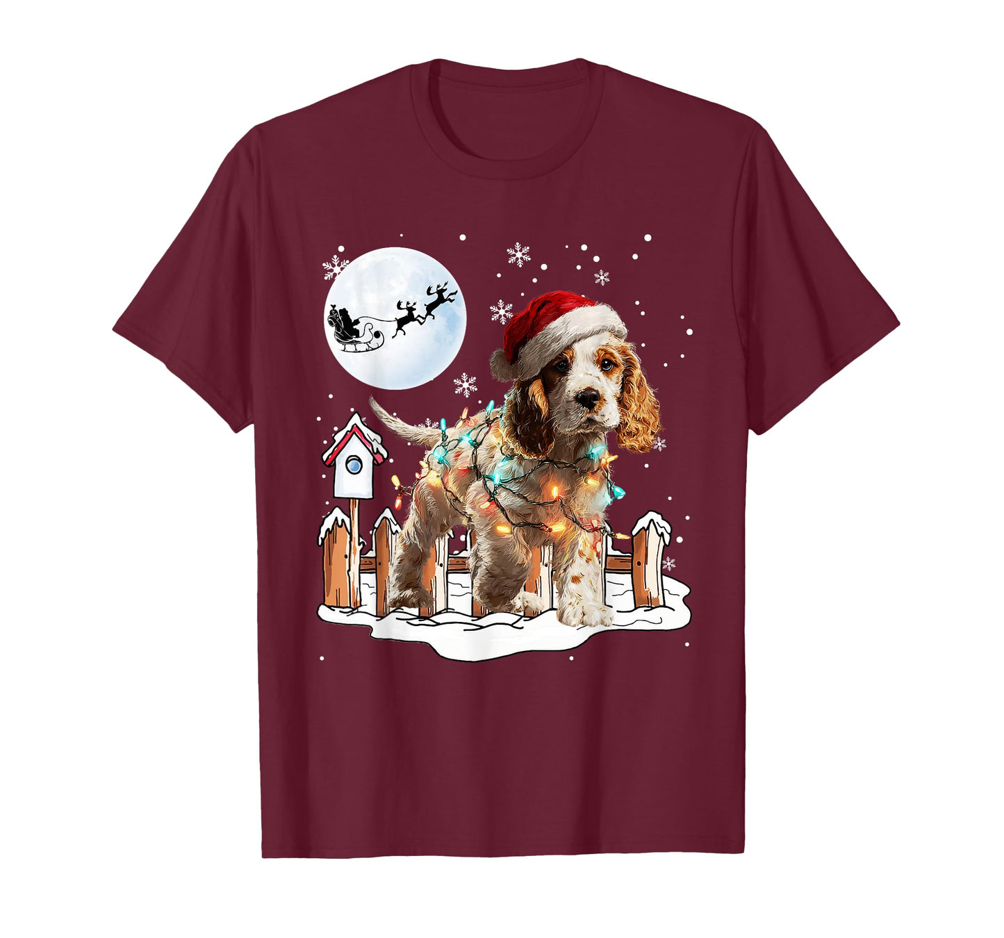 Cute Funny Cocker Spaniel Christmas Lights Santa Hat Holiday T-Shirt