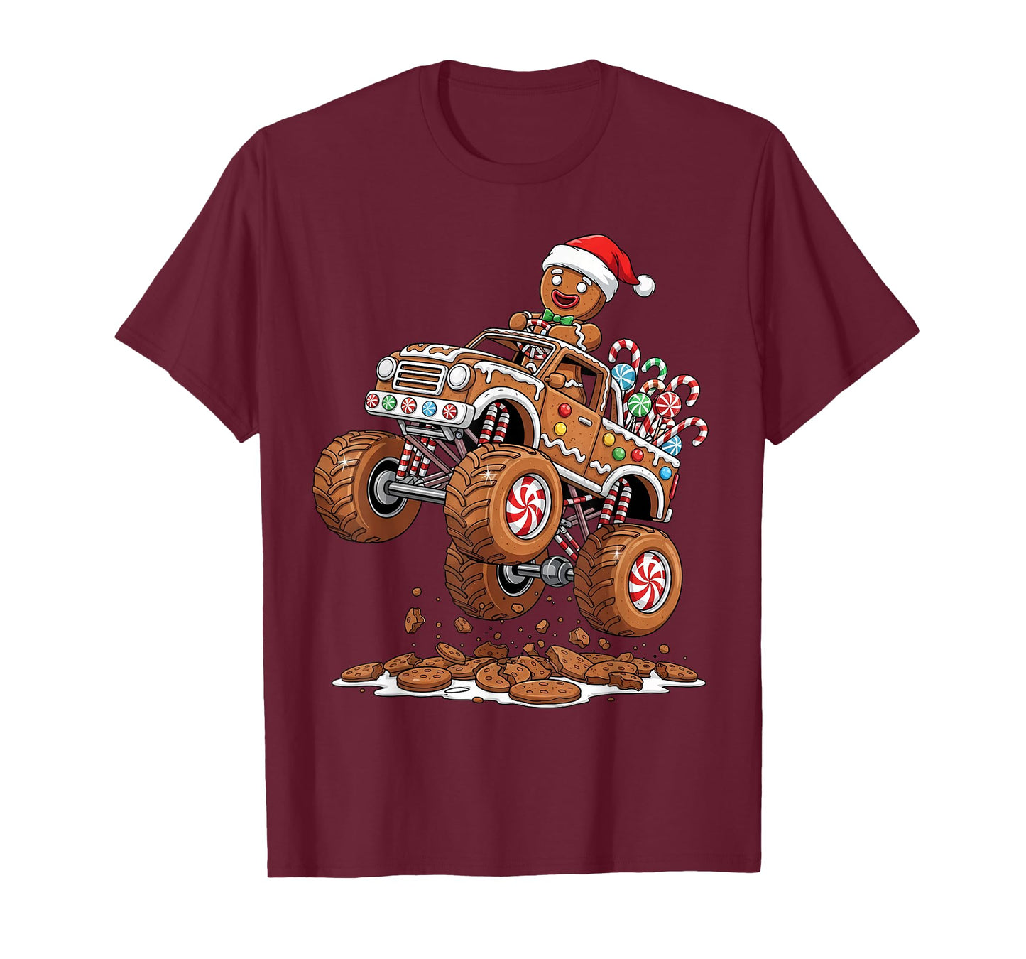 Monster Truck Gingerbread Man Funny Christmas Baking T-Shirt