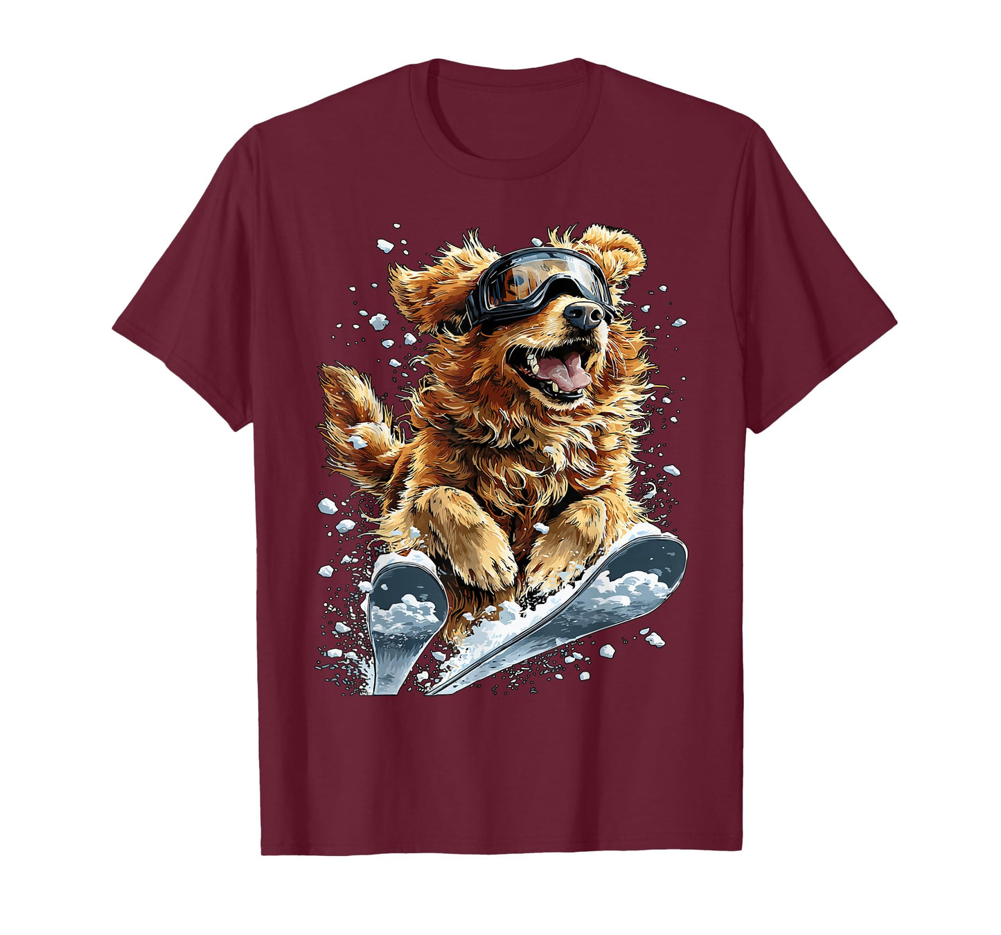 Skiing Golden Retriever in Snow Snowflakes Snowy Winter Dog T-Shirt