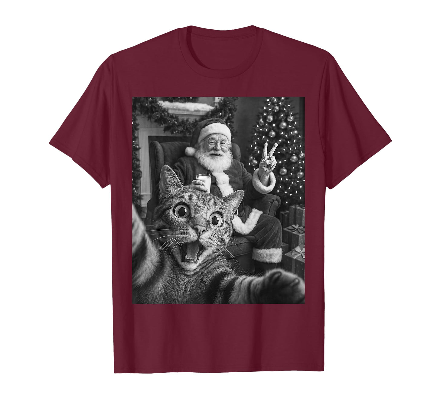 Christmas Santa Claus Merry X-Mas Funny Cat Selfie Men Women T-Shirt